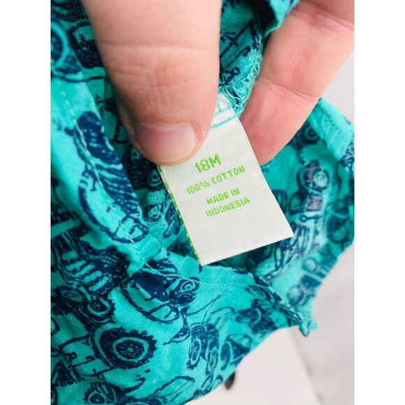 Peanut & Ollie Boy’s Button-Down Shirt Green Cars Pattern Infant Size 18-Month's - Picture 5 of 5